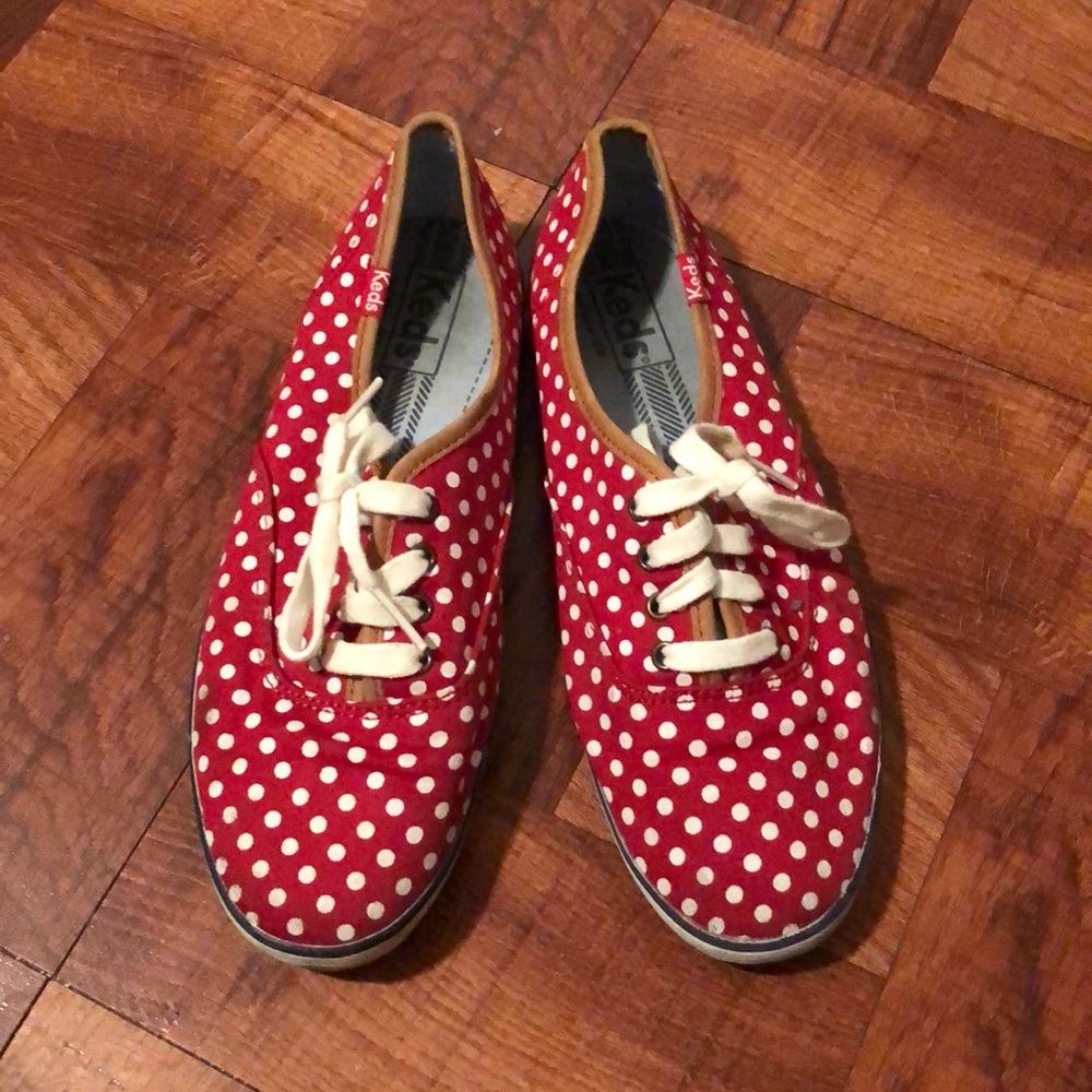 Red and white polka dots Keds. Only worn once.